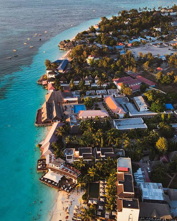 Aerial view of Nungwi's turquoise coastline